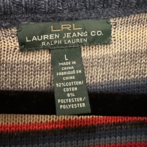 Ralph Lauren | Lauren Jeans Co Red/Blue/Grey Striped Open Front Cardigan Size L - Picture 6 of 7